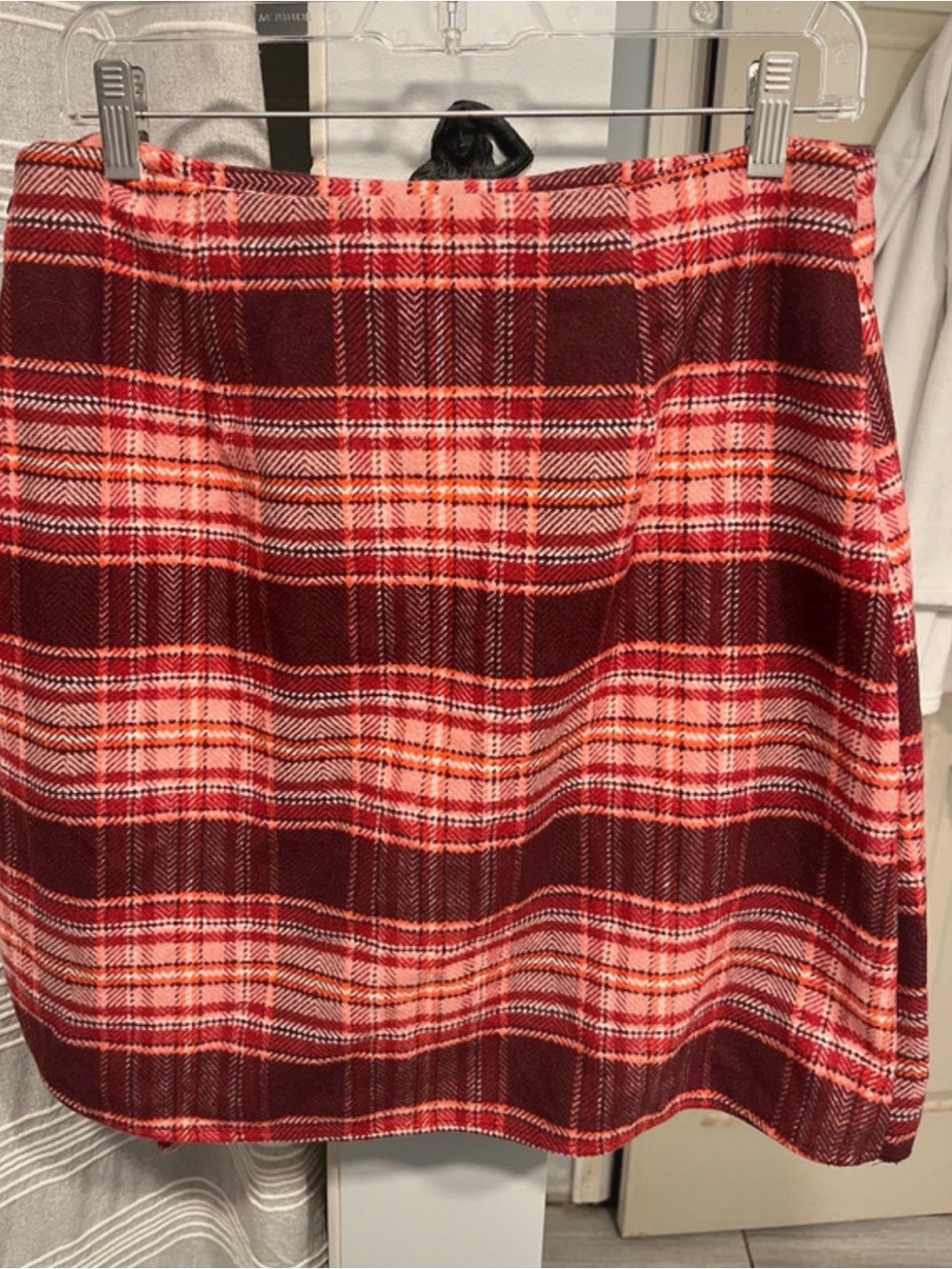 St. John's Bay Burgundy and Pink Plaid Mini Skirt